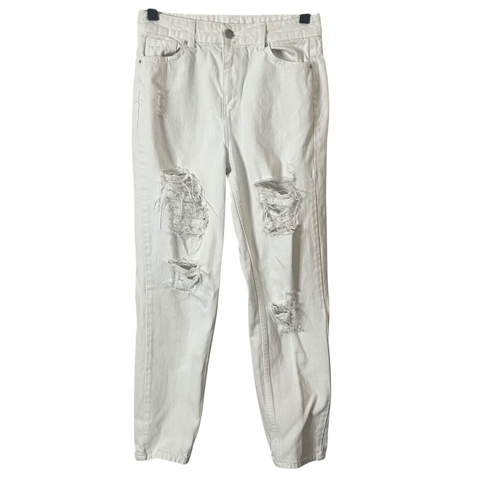 Topshop Mom Jeans Women’s Size 28 White High Rise Distressed Ripped Casual Denim